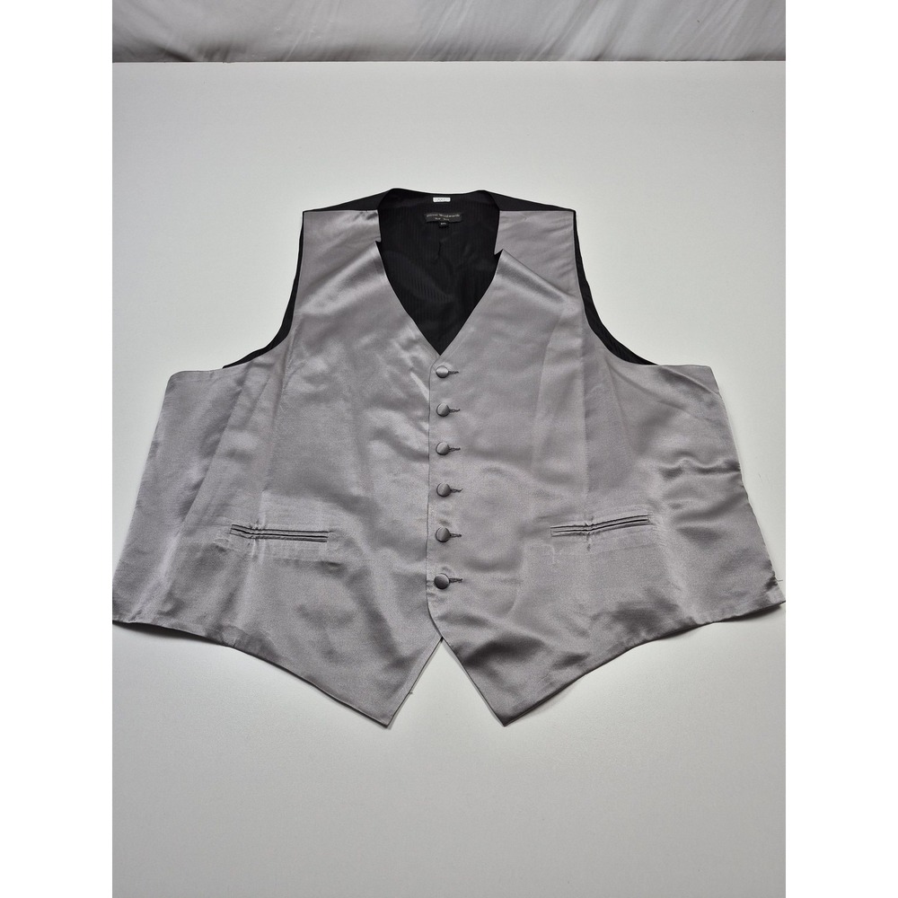 Oliver Wentworth Suit Vest Mens 2XL Silver Silk Tuxedo Belted Dress Formal FLAW